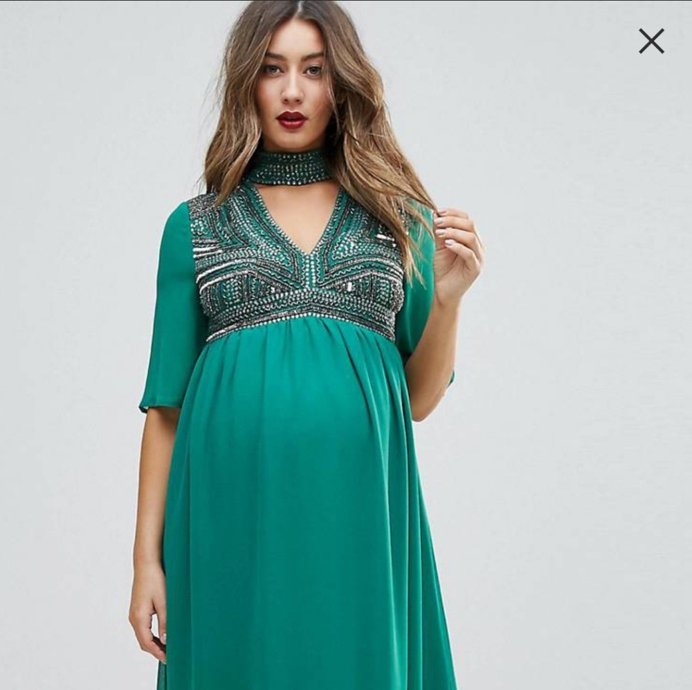 ASOS Maternity deep V neck embellished maxi dress